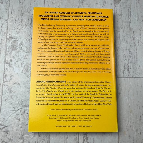 The Persuaders by Anand Giridharadas ((ARC Uncorrected Proof)) - Picture 2 of 2